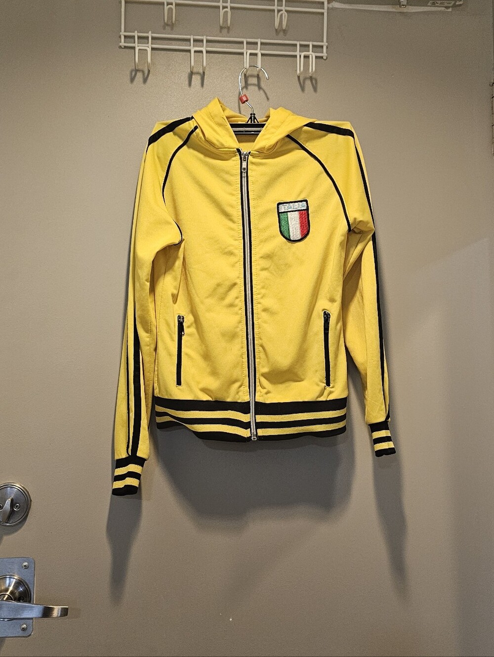 Yellow Zip-Up Hooded Track Jacket with Black Trim